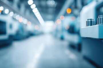 Aufkleber - modern factory floor showcases cutting-edge machinery with blurred engineers in background capturing essence of industry