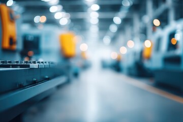 Aufkleber - modern factory floor showcases cutting-edge machinery with blurred engineers in background capturing essence of industry