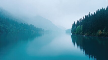 Poster - serene landscape shrouded in melding mist and smoke merge harmoniously in minimalistic composition