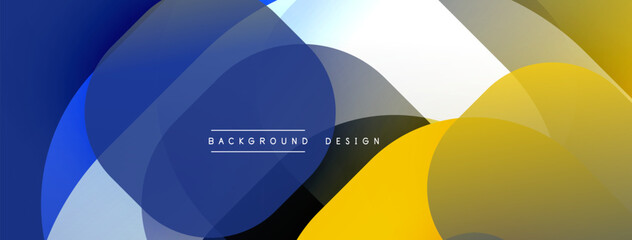 Aufkleber - Abstract composition. Overlapping circles create dynamic visual effect. Blue, yellow, gray, white hues dominate design. Modern aesthetic.