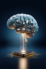 Poster - This stunning image depicts a brain integrated with a circuit board, symbolizing the intersection of human intelligence and technology.