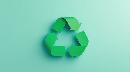 Poster - solitary vibrant minimalistic recycling symbol sits prominently on smooth solid color background