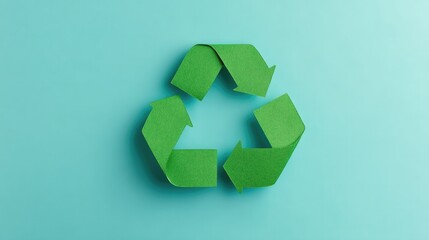 Poster - solitary vibrant minimalistic recycling symbol sits prominently on smooth solid color background