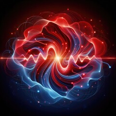 Poster - Abstract, flowing lines of vibrant red and deep blue intertwining and pulsing with a gentle, consistent rhythm. Subtle light emanates from the core of the rhythmic pattern, suggesting vitality