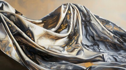 Poster - Captivating painting depicting a beautiful white and brown cloth draped gracefully, creating a soft and inviting atmosphere of elegance