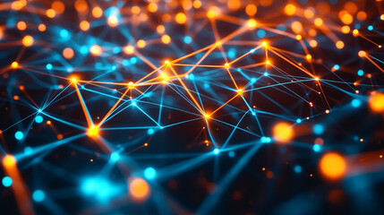Poster - Abstract connectivity in data Flow description with network connected various lines and glowing effects, Technology abstract curve background with dot connected lines and waves designs.