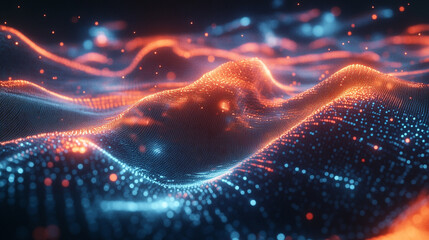 Poster - Abstract connectivity in data Flow description with network connected various lines and glowing effects, Technology abstract curve background with dot connected lines and waves designs.