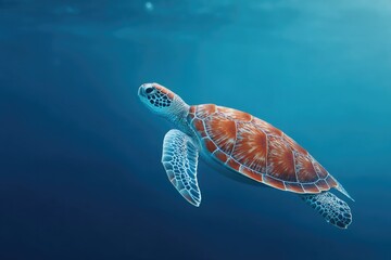 Aufkleber - capture single sea turtle on smooth solid blue background