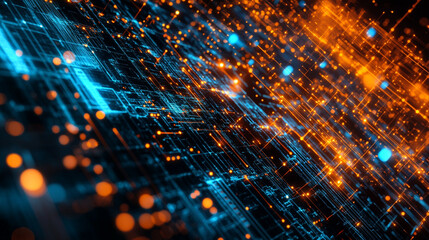Poster - Abstract connectivity in data Flow description with network connected various lines and glowing effects, Technology abstract curve background with dot connected lines and waves designs.