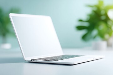 Aufkleber - capture office setup featuring sleek laptop on minimalist desk showcasing essence of digital society