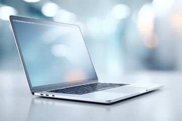 Aufkleber - capture office setup featuring sleek laptop on minimalist desk showcasing essence of digital society