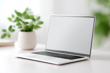 Aufkleber - capture office setup featuring sleek laptop on minimalist desk showcasing essence of digital society