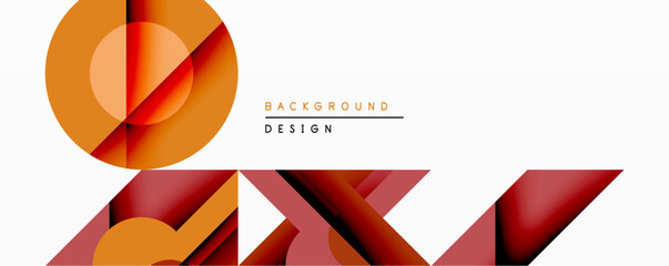 Poster - Abstract geometric composition. Overlapping shapes create dynamic visual effect. Warm color palette dominates design, suggesting modern aesthetic. Minimalist style.