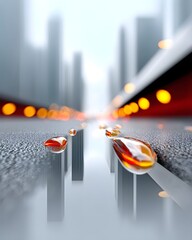 Poster - A rain-soaked city street reflecting neon lights and shifting traffic patterns in a stunning time-lapse fusion, moody atmosphere, cinematic realism, urban storytelling, high-resolution, copyspace, no