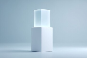 Poster - minimalistic empty podium designed for electronics on white background allowing for expansive copy space