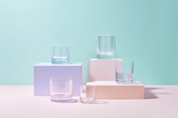 Poster - minimalistic photo of assorted glassware with ample copy space
