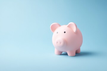 Poster - minimalistic piggy bank on smooth solid color background with abundant copy space