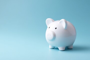Poster - minimalistic piggy bank on smooth solid color background with abundant copy space