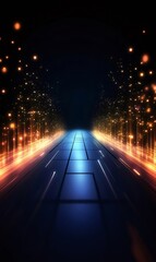 Poster - 暗い背景に光と線が描かれた未来的なトンネルの抽象的なデザイン