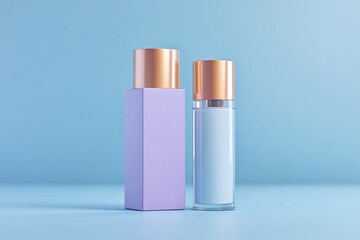 Poster - showcase of luxurious anti-aging skincare products on vibrant color background illuminated by soft s