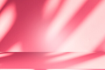 Poster - Wall interior background, studio and backdrops show products.with shadow from window color pink background for text insertion and presentation interior decoration	
