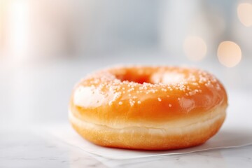 Poster - donut placed on white surface with blurred background with ample copy space to enhance clean image