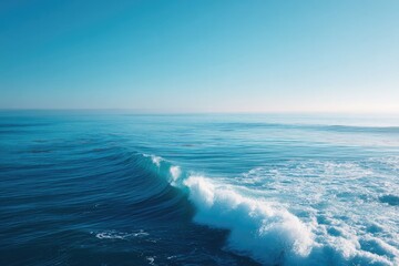 Poster - serene minimalistic ocean scene capturing vastness and tranquility of sea with clear horizon and gentle wave motion