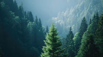 Poster - single tree stands alone amidst surrounding trees in forest emphasizing minimalistic beauty