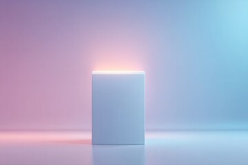 Poster - sleek empty podium stands against vibrant neon backdrop ready for showcasing cosmetics