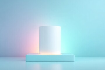 Poster - sleek empty podium stands against vibrant neon backdrop ready for showcasing cosmetics