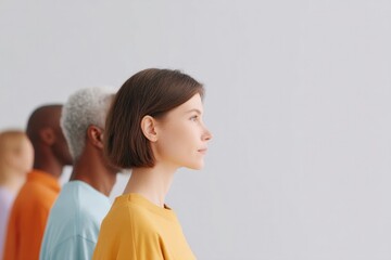 Poster - minimalistic juneteenth celebration scene with diverse people in profile holding symbolic flags against light background