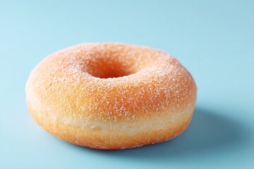 Poster - minimalistic shot of single donut against smooth solid color background designed to emphasize donut form and color