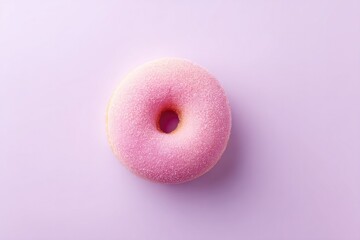 Poster - minimalistic shot of single donut against smooth solid color background designed to emphasize donut form and color