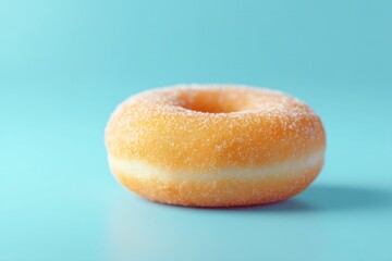 Poster - minimalistic shot of single donut against smooth solid color background designed to emphasize donut form and color