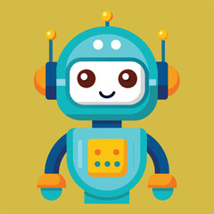 Poster - This cartoon robot stands smiling with a friendly demeanor, featuring bright colors and playful design elements. It sparks joy and creativity for kids during imaginative play.