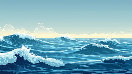 Poster - Serene sea with gentle waves and soft ripples creating a calming mood for peaceful reflection and relaxation by the ocean shore
