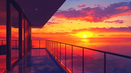 Poster - Gorgeous sunset over a city skyline captured from a lavish balcony offering a peaceful view and a relaxing atmosphere at twilight