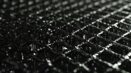 Dark metal grid pattern closeup