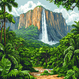 stunning illustration of Angel Falls surrounded by lush greenery