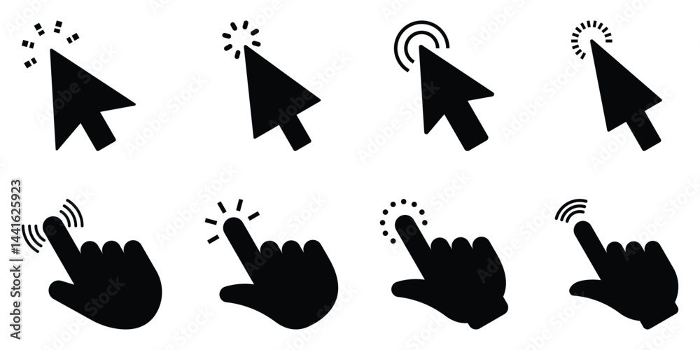 Computer mouse click cursor icon set vector illustration. Hand and ...
