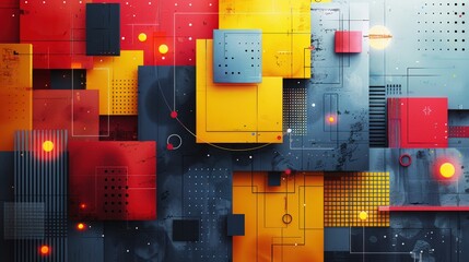 Poster - Geometric abstraction artwork with vibrant colors and structured composition