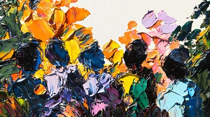 Poster - whimsical abstract painting of a vibrant bunch of flowers in a colorful display of youthful energy a