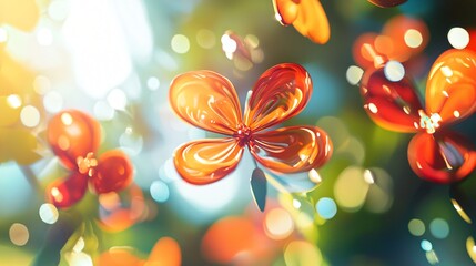 Poster - A striking bunch of orange flowers displaying whimsical abstract elements and playful shadows in a fresh and vibrant environment