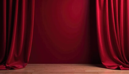 Wall Mural - elegant, flowing velvet curtains, rich burgundy hue, material, photography background