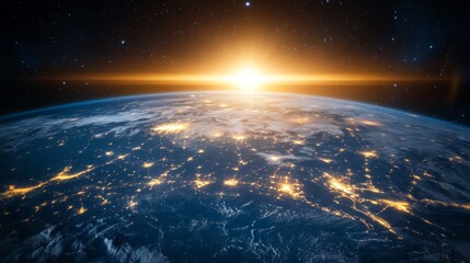 Wall Mural - sunrise over earth planetary view space imagery cosmic environment aerial perspective natural wonder