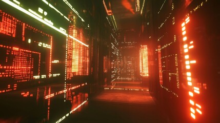 Fototapete - Digital data flow simulation virtual environment 3d graphics futuristic perspective connectivity and technology