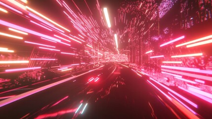 Poster - Futuristic speed racing event urban landscape digital art neon lights dynamic perspective cyberpunk vibes