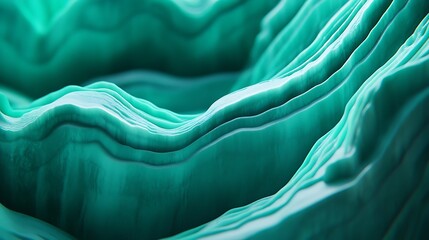 Poster - Abstract image of teal and green undulating layers creating a three dimensional textured effect. The color palette is monochromatic with variations in shade and tone. The texture is smooth with
