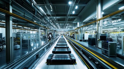 Poster - Automated production line manufacturing facility industrial scene high-tech environment perspective view efficiency in motion
