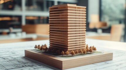 Poster - Architectural model of a modern office building design studio 3d render urban environment close-up view innovation in architecture